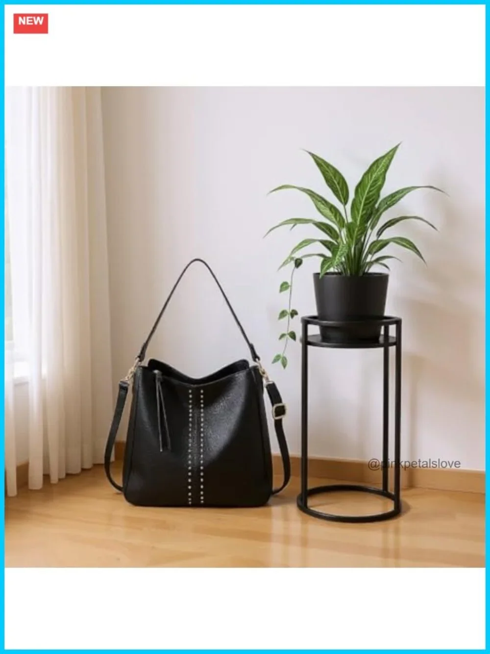 Faux Leather Hobo Bag Crossbody Purse Shoulder Handbag with Metal Stud Accents